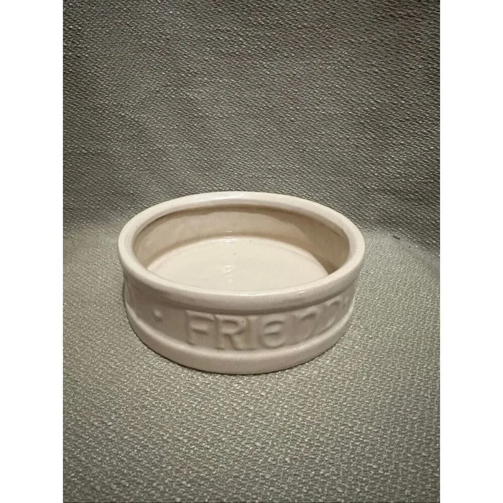 Vintage McCoy Pottery Cream Color Dog Dish Bowl To Man's Best Friend His Dog NEW